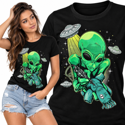 DAMSKA ŚMIESZNA KOSZULKA ALIEN